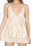 Cream Printed Wrap Over Playsuit
