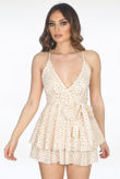Cream Printed Wrap Over Playsuit