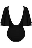 Black Frilled Bell Sleeve Open Back Bodysuit