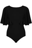 Black Frilled Bell Sleeve Open Back Bodysuit