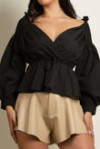 Black Bardot Wrap Peplum Blouse