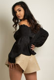 Black Bardot Wrap Peplum Blouse