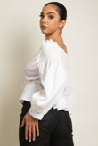 White Bardot Wrap Peplum Blouse