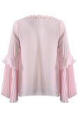 Rose Flower Neckline Pleated Sleeves Blouse