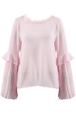 Rose Flower Neckline Pleated Sleeves Blouse