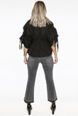 Black Elasticated Waist Tie Up Sleeve Blouse