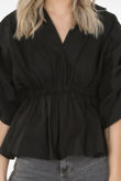 Black Elasticated Waist Tie Up Sleeve Blouse