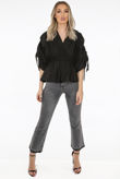 Black Elasticated Waist Tie Up Sleeve Blouse