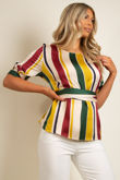 Yellow Stripes Tie Up Belted Top