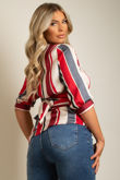 Red Stripes Tie Up Belted Top