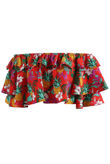 Red Floral Flowing Bardot Top