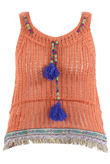 Orange Cable Knit Pom Pom Boho Top