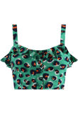Green Floral Frill Crop Top