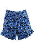 Blue Leopard Frill Hem Shorts