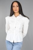 White Ruched Waist Fitted Shirt