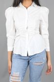 White Ruched Waist Fitted Shirt