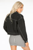 Black Button Through Cropped Denim Jacket