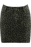 Green Leopard Denim Mini Skirt