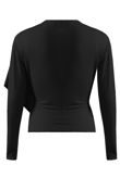 Black Ribbed O Ring Shawl Overlap Blouse