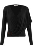 Black Ribbed O Ring Shawl Overlap Blouse