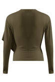 Khaki Ribbed O Ring Shawl Overlap Blouse