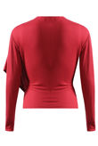 Wine Ribbed O Ring Shawl Overlap Blouse