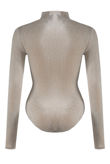 Beige Lurex High Neck Bodysuit