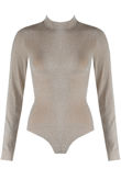 Beige Lurex High Neck Bodysuit