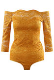 Mustard Off The Shoulder Lace Overlay Bodysuit