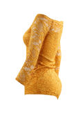 Mustard Off The Shoulder Lace Overlay Bodysuit
