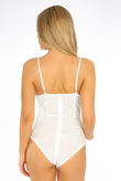 Round Grid Lace Bodysuits white