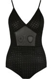 Round Grid Lace Bodysuits black