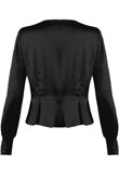 Black Satin Hook Up Peplum Hem Blouse