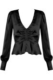 Black Satin Hook Up Peplum Hem Blouse