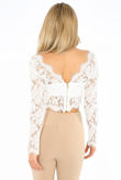 White Long Sleeve Scallop Lace Crop Top