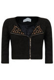 Black Lace Cropped Sleeved Gold Stud Trim