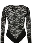 Black Floral Lace Trim Long Sleeves Bodysuit