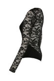 Black Floral Lace Trim Long Sleeves Bodysuit