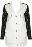 White with Black Sequin Sleeve Military Jacket
