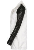 White with Black Sequin Sleeve Military Jacket