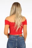 Red Shirred Jersey Bardot Crop Top