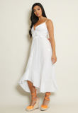 White Belted Button Front Maxi Dress