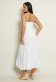 White Belted Button Front Maxi Dress