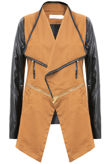 Camel Round Zip Detail Contrast PVC Sleeve Jacket
