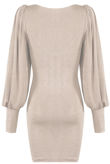 Beige Suede Pleated Low Neck Shift Dress