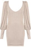 Beige Suede Pleated Low Neck Shift Dress