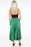 Rose and Green Satin Pleated Midi Skirt