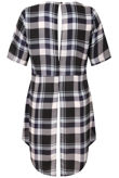 Navy Check Split Back Chiffon Top