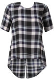 Navy Check Split Back Chiffon Top