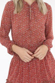 Camel Contrast Floral Print Front Knot Shift Dress